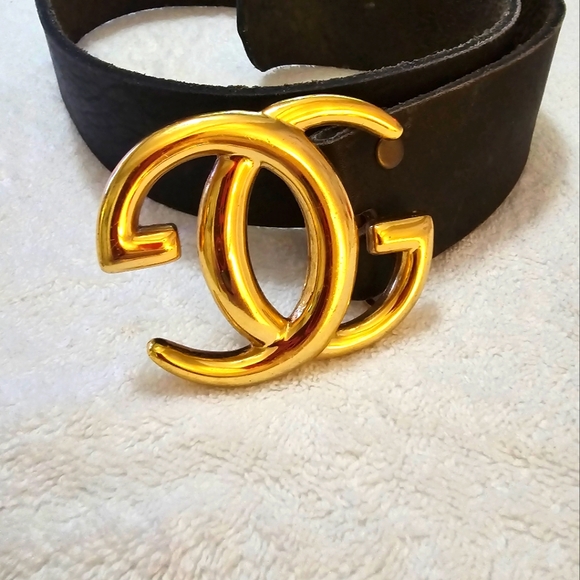 BRAND NEW GUCCI BLACK LEATHER BELT with GOLD DOUBLE G BUCKLE